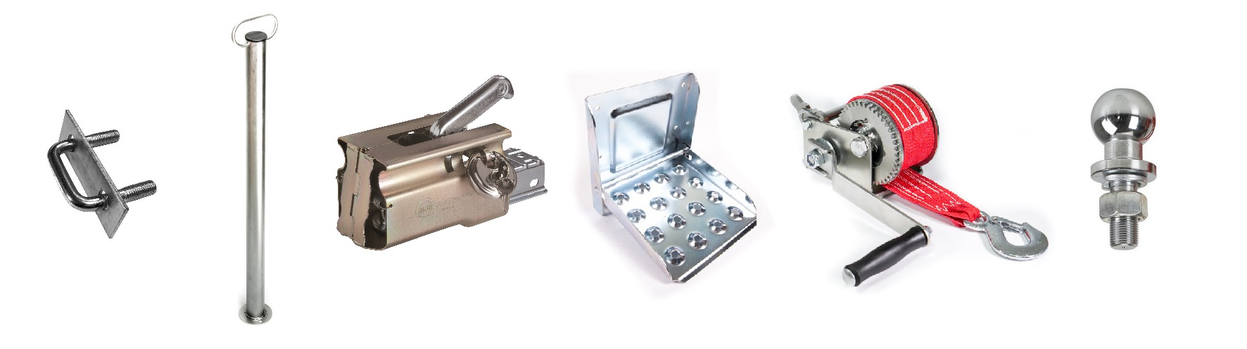 Опорная стойка, противоугонный бокс, ступень, потайная скоба крепления груза, ручная лебедка с фалом, шар фаркопа